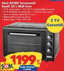 AKEL AF280 TERMOSTATLI SAATLİ 32 L MİDİ FIRIN